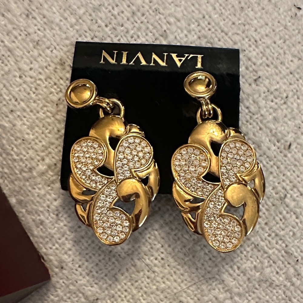 Lanvin Gold Crystal-Accented clip on Earrings